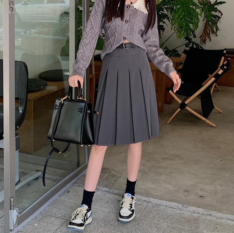 American Retro Gray Pleated Skirt - Women's Mid-Length A-Line College Style for Spring & Summer Plus Size Fashion American Retro Gray Pleated Skirt - Women's Mid-Length A-Line College Style for Spring & Summer Plus Size Fashion