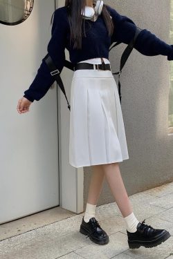 American Retro Gray Pleated Skirt - Women's Mid-Length A-Line College Style for Spring & Summer Plus Size Fashion