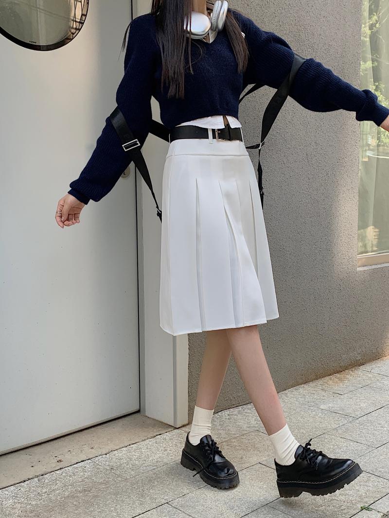 American Retro Gray Pleated Skirt - Women's Mid-Length A-Line College Style for Spring & Summer Plus Size Fashion American Retro Gray Pleated Skirt - Women's Mid-Length A-Line College Style for Spring & Summer Plus Size Fashion