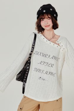 American Retro Hollowed-Out Long Sleeve T-Shirt for Women - Loose Fit, Niche Style, Autumn 2023 Fashion