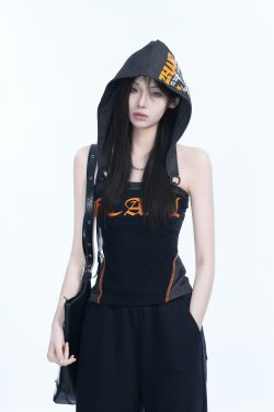 American Retro Hooded Tank Top for Women - Unique Fit, Slimming Design, Trendy Casual Style, Perfect for Summer Outings