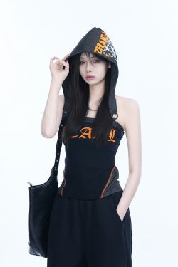 American Retro Hooded Tank Top for Women - Unique Fit, Slimming Design, Trendy Casual Style, Perfect for Summer Outings