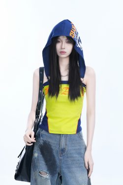 American Retro Hooded Tank Top for Women - Unique Fit, Slimming Design, Trendy Casual Style, Perfect for Summer Outings