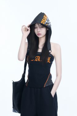 American Retro Hooded Tank Top for Women - Unique Fit, Slimming Design, Trendy Casual Style, Perfect for Summer Outings