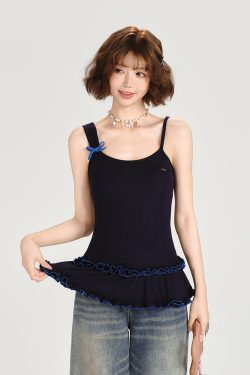 American Retro Lace Hem Camisole for Women - Summer Slim-Fit Top, Versatile Y2K Style