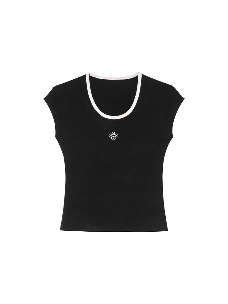 American Retro Letter Embroidery Color-Blocking U-Neck Short Sleeve T-Shirt for Women - Summer Slim Fit 90s Style Top American Retro Letter Embroidery Color-Blocking U-Neck Short Sleeve T-Shirt for Women - Summer Slim Fit 90s Style Top