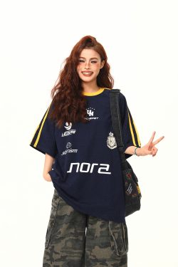 American Retro Letter Print Short-Sleeve T-Shirt for Women, Summer Loose Sports Style, Versatile Casual Top