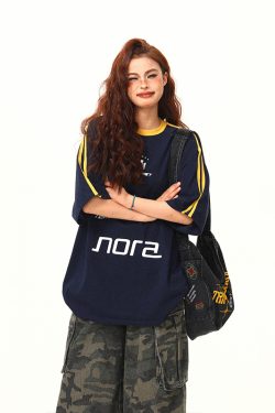 American Retro Letter Print Short-Sleeve T-Shirt for Women, Summer Loose Sports Style, Versatile Casual Top