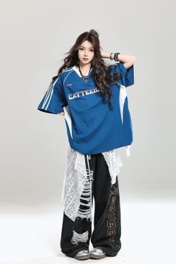 American Retro Letter Short Sleeve T-Shirt for Girls - Summer Jersey Sporty Casual Loose Fit, Niche Half-Sleeve Style
