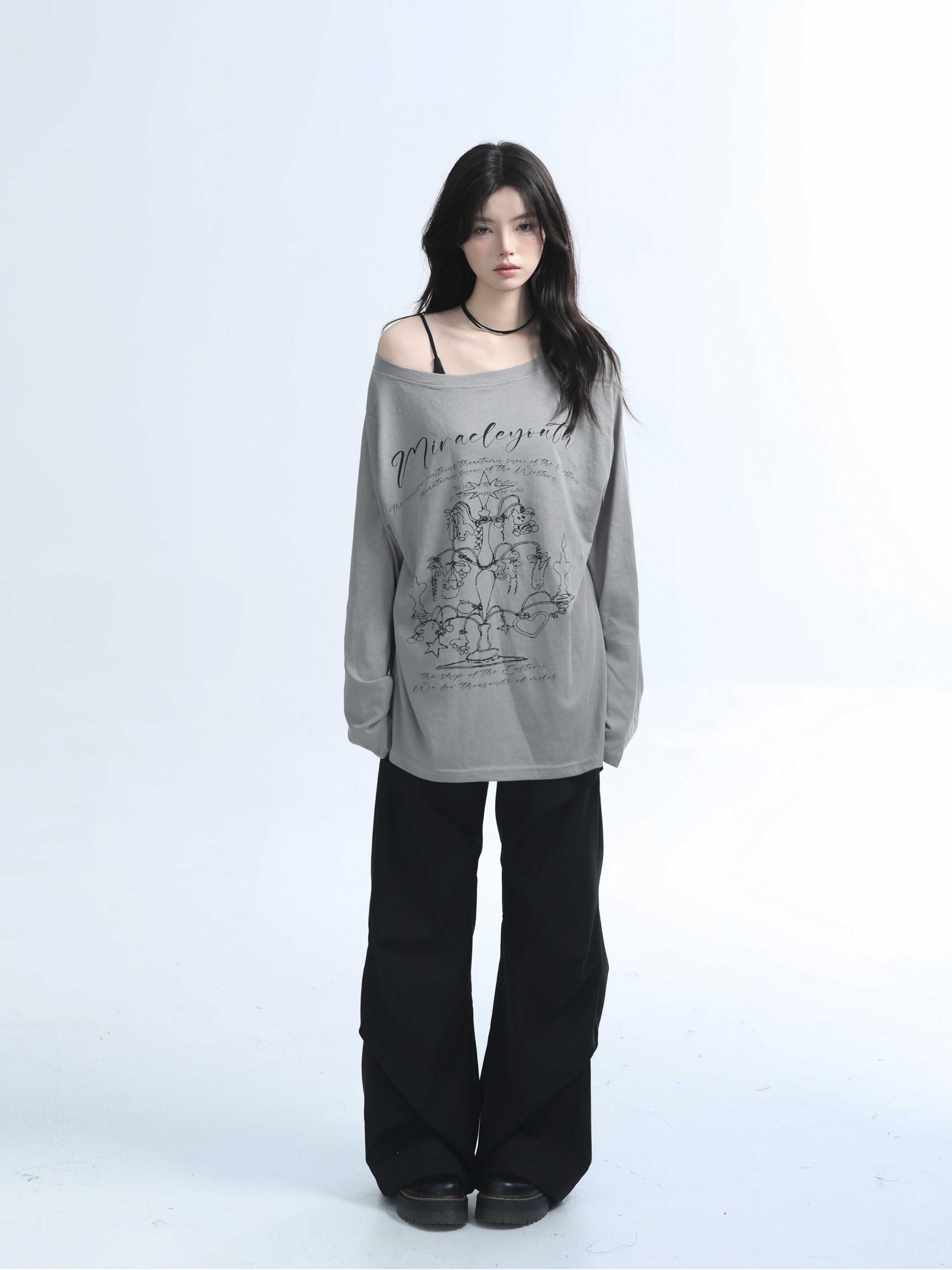 American Retro Off-Shoulder Long Sleeve T-Shirt for Women - Summer Thin Loose Cover-Up with Sun Protection, Casual Fit American Retro Off-Shoulder Long Sleeve T-Shirt for Women - Summer Thin Loose Cover-Up with Sun Protection, Casual Fit