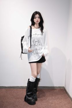 American Retro Off-Shoulder Long Sleeve T-Shirt for Women - Summer Thin Loose Cover-Up with Sun Protection, Casual Fit