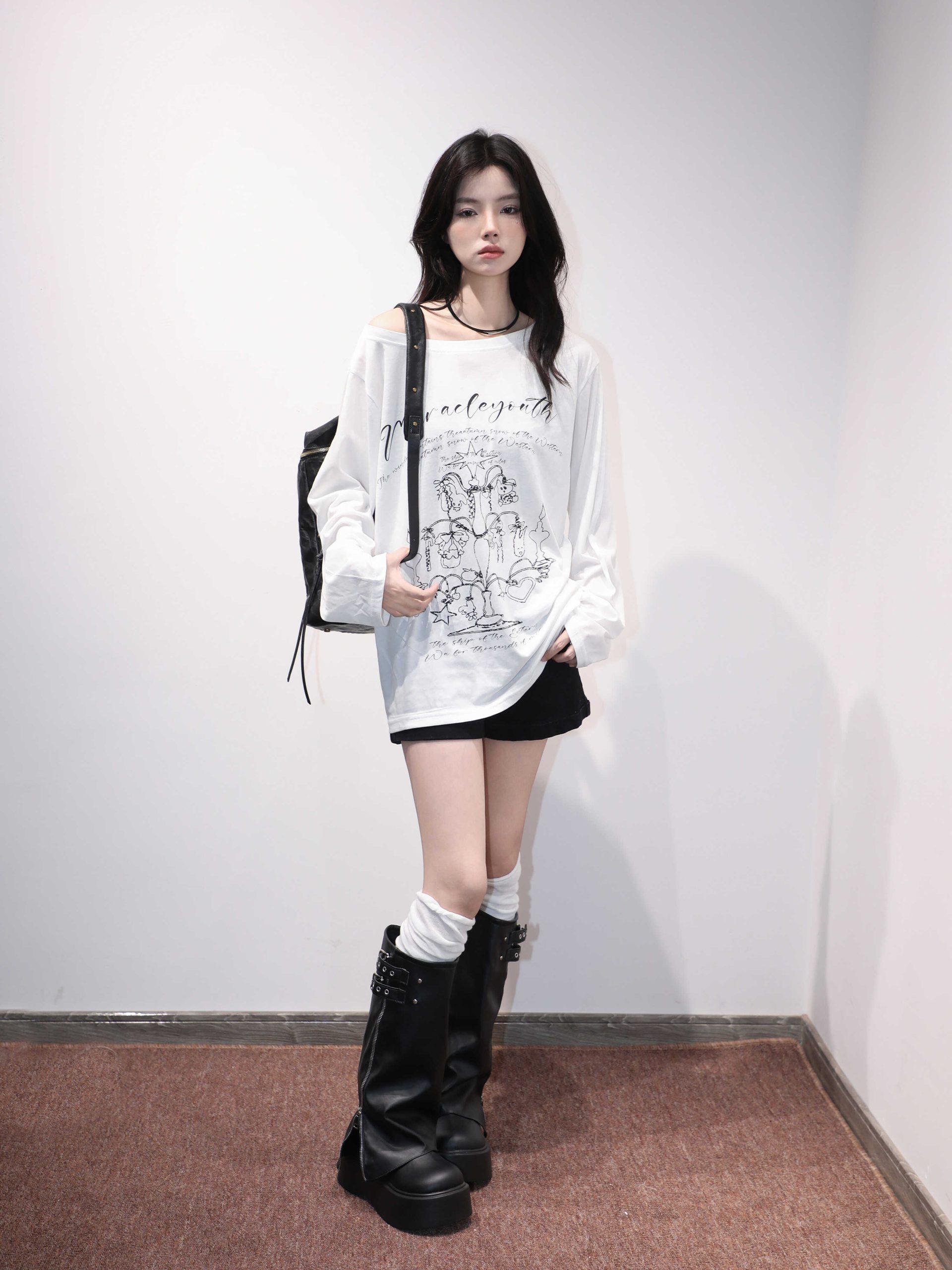 American Retro Off-Shoulder Long Sleeve T-Shirt for Women - Summer Thin Loose Cover-Up with Sun Protection, Casual Fit American Retro Off-Shoulder Long Sleeve T-Shirt for Women - Summer Thin Loose Cover-Up with Sun Protection, Casual Fit