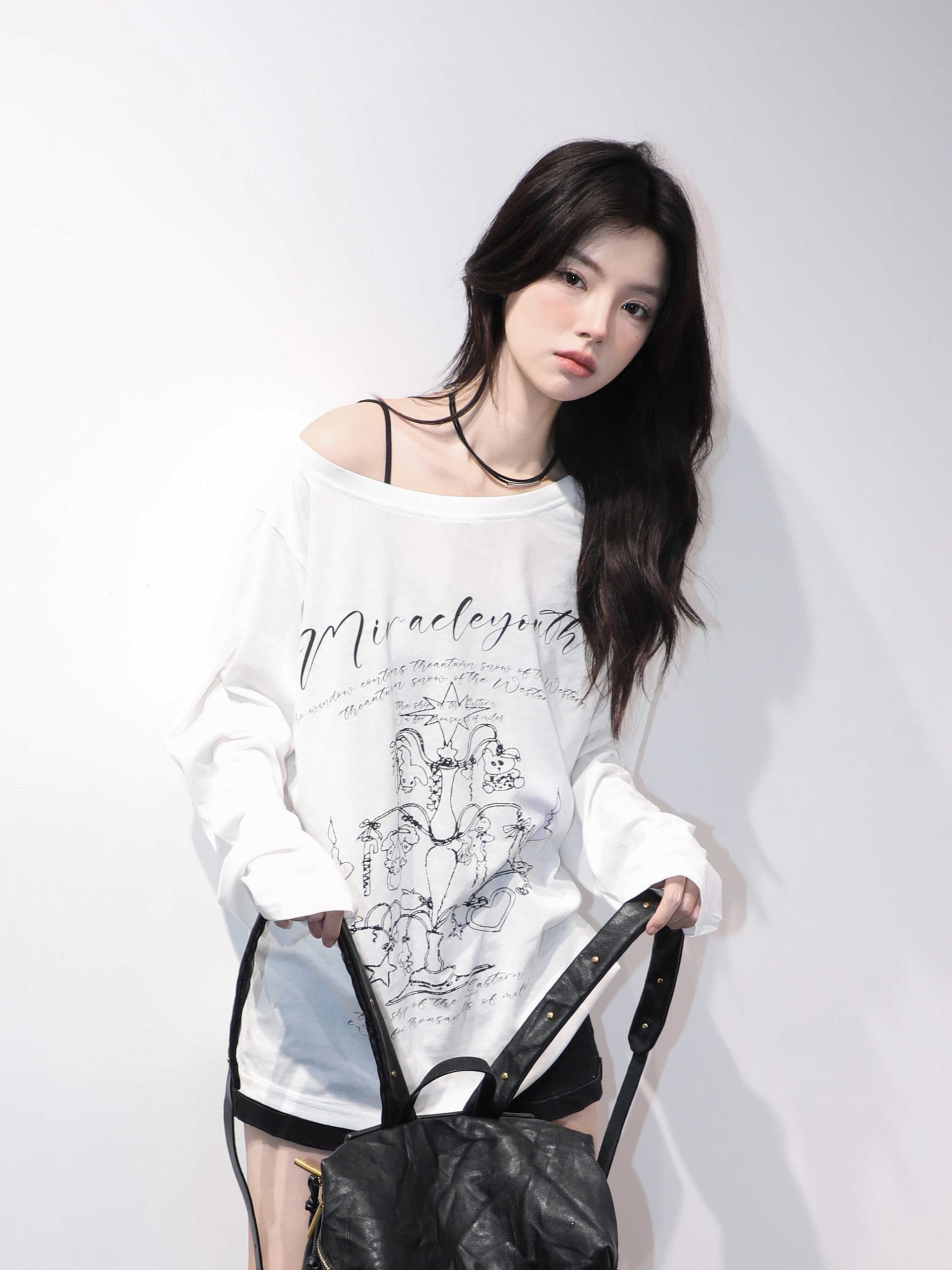 American Retro Off-Shoulder Long Sleeve T-Shirt for Women - Summer Thin Loose Cover-Up with Sun Protection, Casual Fit American Retro Off-Shoulder Long Sleeve T-Shirt for Women - Summer Thin Loose Cover-Up with Sun Protection, Casual Fit