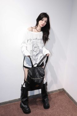 American Retro Off-Shoulder Long Sleeve T-Shirt for Women - Summer Thin Loose Cover-Up with Sun Protection, Casual Fit