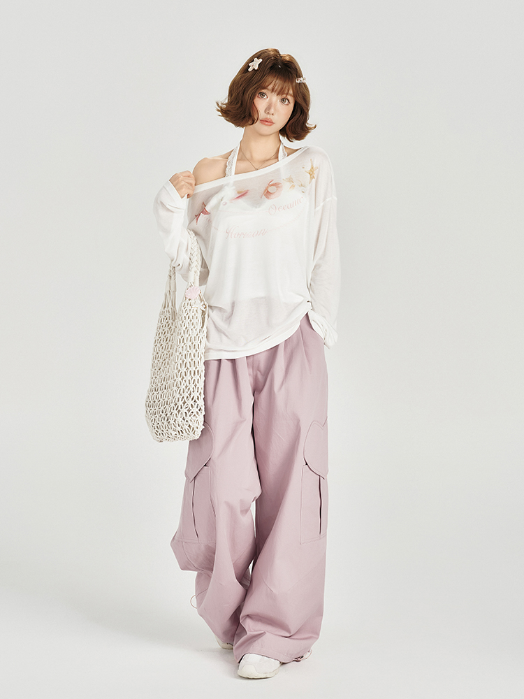 American Retro Off-Shoulder Sheer Long Sleeve Cover-Up Women's Versatile Fruit Print Top for 90s Y2K Style American Retro Off-Shoulder Sheer Long Sleeve Cover-Up Women's Versatile Fruit Print Top for 90s Y2K Style