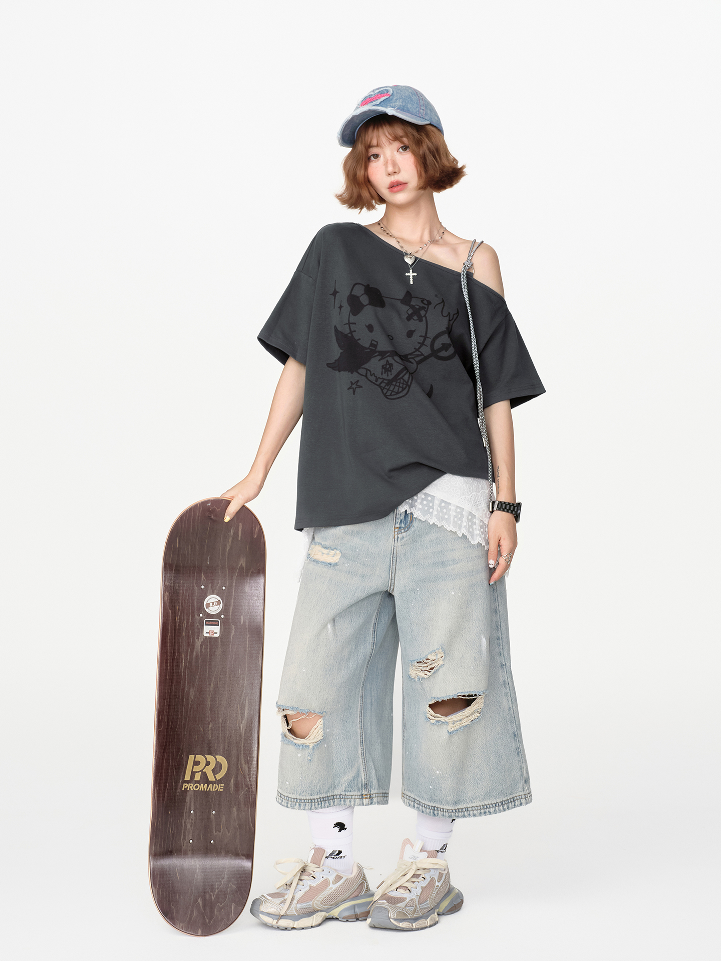 American Retro Off-Shoulder Short Sleeve T-Shirt for Women, Summer Tie Design, Loose Slimming Top, Girly Y2K Fashion Style American Retro Off-Shoulder Short Sleeve T-Shirt for Women, Summer Tie Design, Loose Slimming Top, Girly Y2K Fashion Style