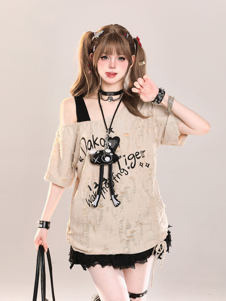 American Retro Off-Shoulder Slanted Short-Sleeve T-Shirt for Women - Summer 2025 Sweet & Spicy Girl Cover-Up Top American Retro Off-Shoulder Slanted Short-Sleeve T-Shirt for Women - Summer 2025 Sweet & Spicy Girl Cover-Up Top