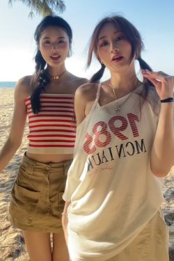 American Retro Off-Shoulder T-Shirt for Women, Summer Letter Print, Oversized Loose Short Sleeve, Trendy Y2K Shoulder-Baring Top