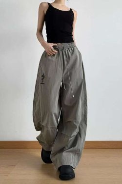 American Retro Parachute Cargo Pants for Women - Loose Wide-Leg Casual Jazz Dance Sports Pants, Y2K Inspired Fashion