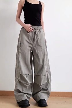 American Retro Parachute Cargo Pants for Women - Loose Wide-Leg Casual Jazz Dance Sports Pants, Y2K Inspired Fashion