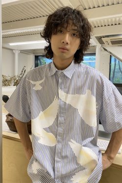 American Retro Pigeon Print Striped Short Sleeve Shirt for Men & Women - Summer Casual Loose Fit Trendy Top