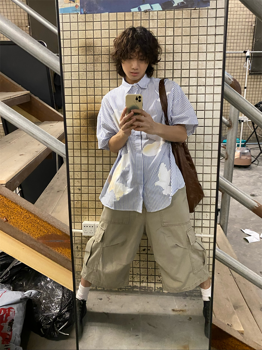 American Retro Pigeon Print Striped Short Sleeve Shirt for Men & Women - Summer Casual Loose Fit Trendy Top American Retro Pigeon Print Striped Short Sleeve Shirt for Men & Women - Summer Casual Loose Fit Trendy Top