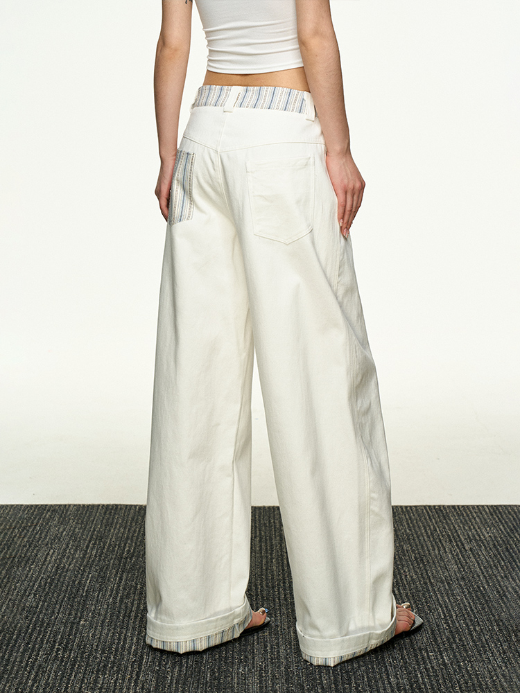 American Retro Plaid Patchwork Denim Pants for Women - Summer Loose Straight-Leg Wide-Leg Korean Style Trousers American Retro Plaid Patchwork Denim Pants for Women - Summer Loose Straight-Leg Wide-Leg Korean Style Trousers