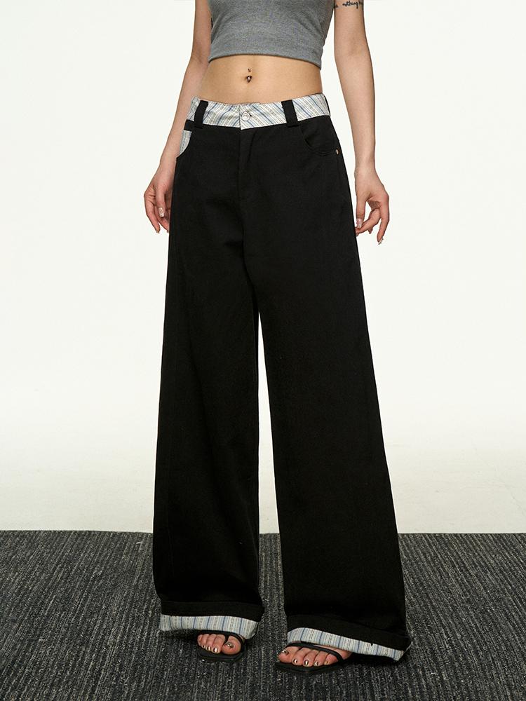 American Retro Plaid Patchwork Denim Pants for Women - Summer Loose Straight-Leg Wide-Leg Korean Style Trousers American Retro Plaid Patchwork Denim Pants for Women - Summer Loose Straight-Leg Wide-Leg Korean Style Trousers