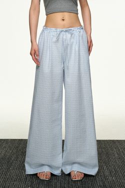American Retro Plaid Wide-Leg Pants for Women - Summer Casual Loose Drape Drawstring Style