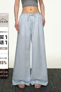 American Retro Plaid Wide-Leg Pants for Women - Summer Casual Loose Drape Drawstring Style