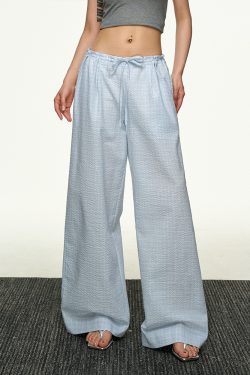 American Retro Plaid Wide-Leg Pants for Women - Summer Casual Loose Drape Drawstring Style