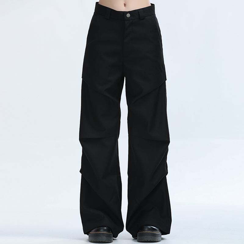 American Retro Pleated Black Casual Pants for Women - Niche Loose Straight Wide-Leg Design, Vintage Style, Comfortable Fit American Retro Pleated Black Casual Pants for Women - Niche Loose Straight Wide-Leg Design, Vintage Style, Comfortable Fit