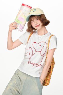 American Retro Printed Basic Round Neck Short Sleeve T-Shirt for Women - Casual Slim Fit Summer Top, Y2K Inspired Fashion