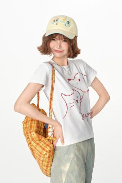 American Retro Printed Basic Round Neck Short Sleeve T-Shirt for Women - Casual Slim Fit Summer Top, Y2K Inspired Fashion