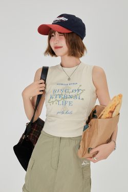 American Retro Printed Camisole for Women - Summer Spicy Short Top with Girly Vibe - Y2K Style