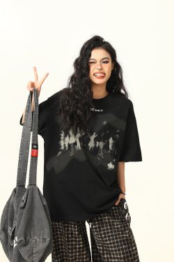 American Retro Printed Short-Sleeve T-Shirt for Men and Women, Oversized Summer Couple Top, Vintage 90s Style