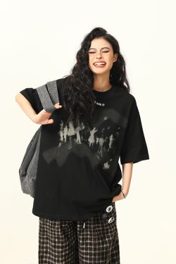 American Retro Printed Short-Sleeve T-Shirt for Men and Women, Oversized Summer Couple Top, Vintage 90s Style