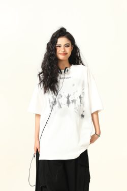 American Retro Printed Short-Sleeve T-Shirt for Men and Women, Oversized Summer Couple Top, Vintage 90s Style