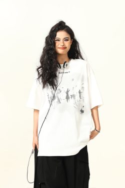 American Retro Printed Short-Sleeve T-Shirt for Men and Women, Oversized Summer Couple Top, Vintage 90s Style