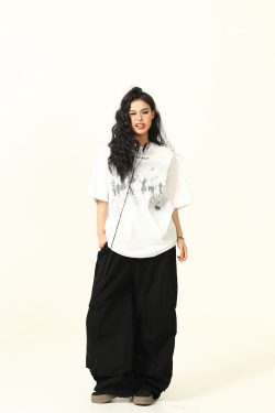 American Retro Printed Short-Sleeve T-Shirt for Men and Women, Oversized Summer Couple Top, Vintage 90s Style