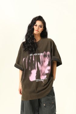 American Retro Printed Washed Short-Sleeve T-Shirt for Men and Women - Trendy Couple Top in Y2K Style