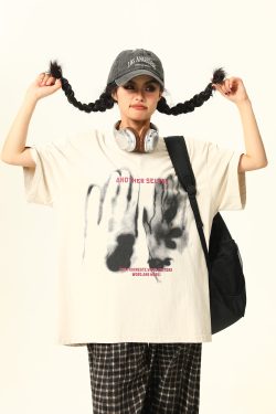 American Retro Printed Washed Short-Sleeve T-Shirt for Men and Women - Trendy Couple Top in Y2K Style