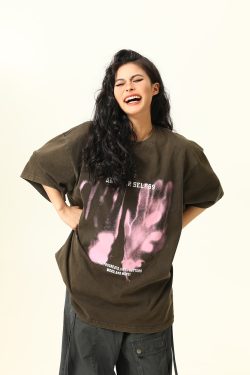 American Retro Printed Washed Short-Sleeve T-Shirt for Men and Women - Trendy Couple Top in Y2K Style