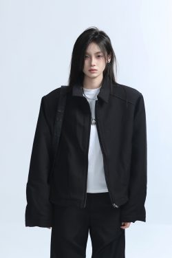 American Retro Punk Style Women's Zip-Up Short Jacket with Unique Design and Loose Fit