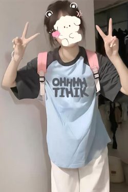 American Retro Raglan Short-Sleeve T-Shirt for Women - Summer 2025 Stylish Top for Middle & High School Students