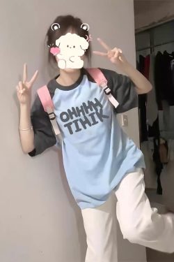 American Retro Raglan Short-Sleeve T-Shirt for Women - Summer 2025 Stylish Top for Middle & High School Students