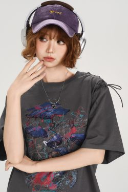 American Retro Round Neck Short Sleeve T-Shirt for Women - Summer Tie Design Loose Slimming Top - Y2K Chic