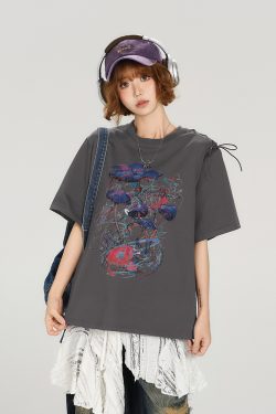 American Retro Round Neck Short Sleeve T-Shirt for Women - Summer Tie Design Loose Slimming Top - Y2K Chic