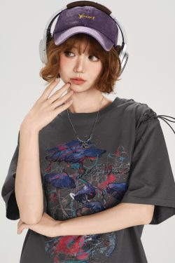 American Retro Round Neck Short Sleeve T-Shirt for Women - Summer Tie Design Loose Slimming Top - Y2K Chic