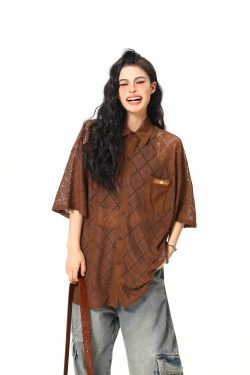 American Retro Short Sleeve Shirt Jacket for Women - Summer Loose Casual Top with Unique Design